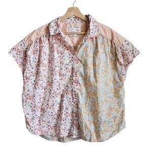 American Eagle Outfitters Floral Button Down Shirt - Orange and White
